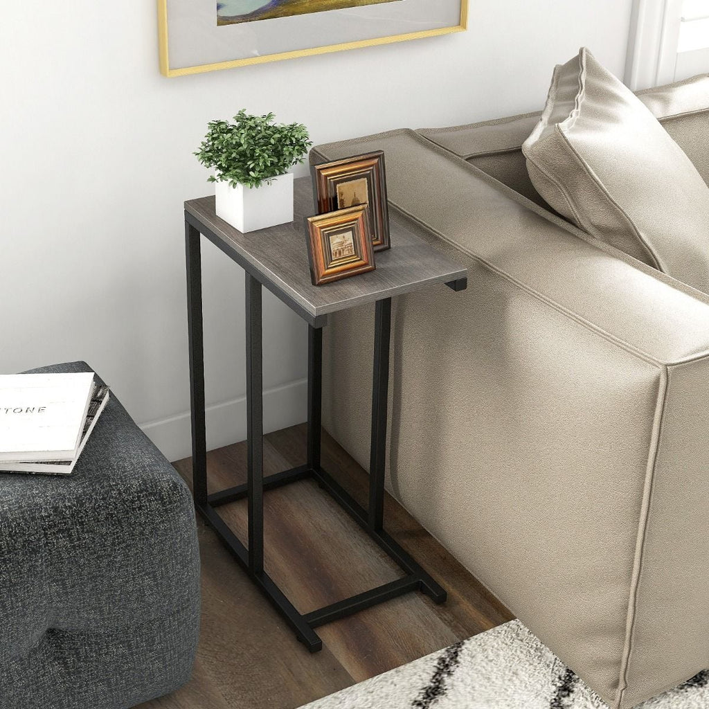 Beistelltisch C-Form Sofatisch Mit Metallgestell Kaffeetisch Für Wohnzimmer Rustikales Braun/Grau/Schwarz