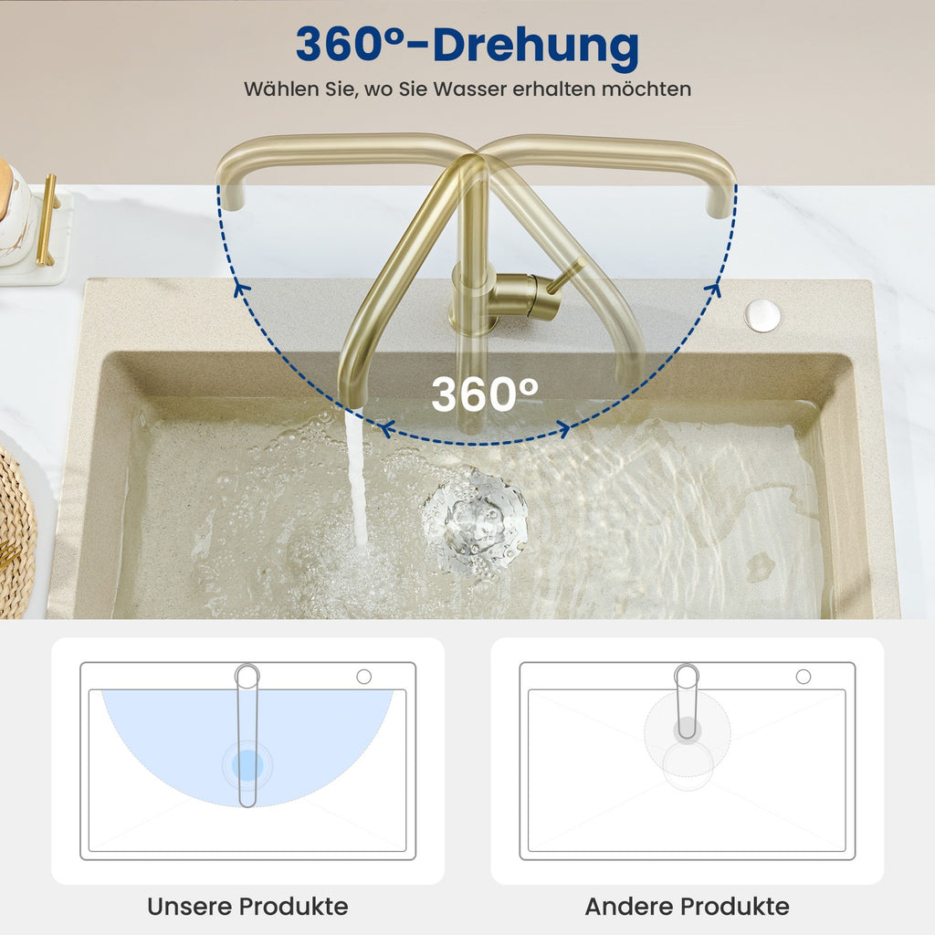 360° Drehbarer Küchenarmatur Wasserhahn Mischbatterie Küche Spültischarmat
