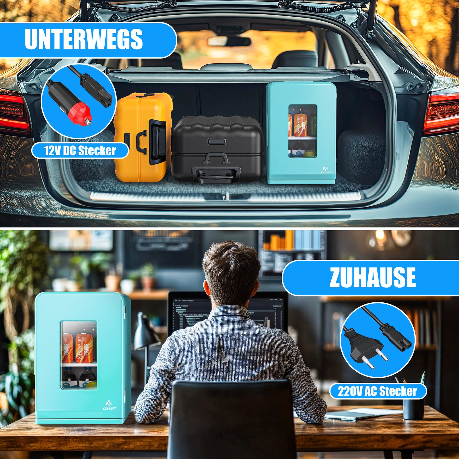 KESSER® Mini Kühlschrank 15 L Kühl Und Heizfunktion Minibar Kühlbox Thermobox