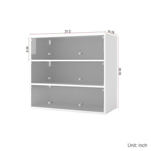 (US Shipping) White Glass Door Shoe Box Shoe Storage Cabinet With RGB Led Light