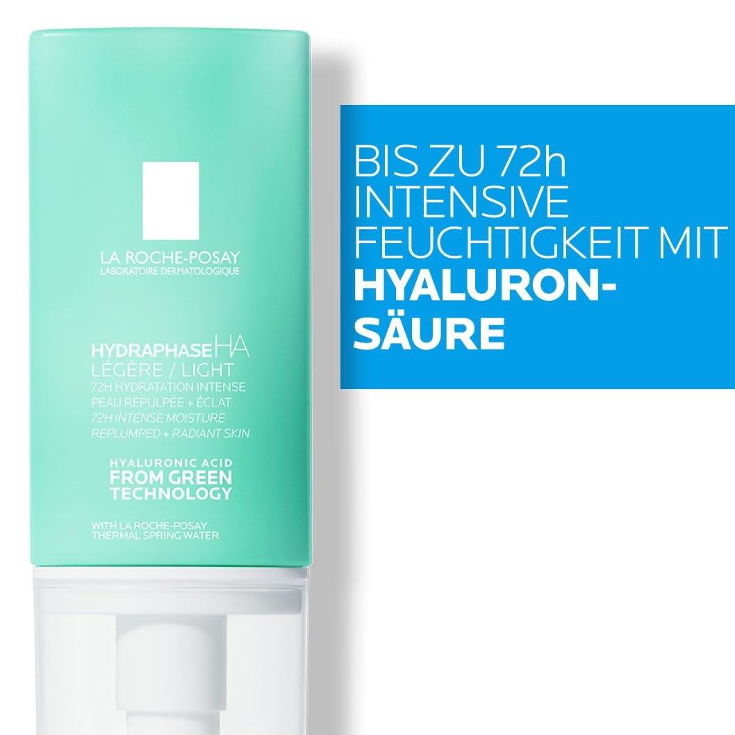 La Roche Posay Leichte Gesichtscreme Für Empfindliche, Trockene Haut, 72 Stunden Feuchtigkeit, Mit Biofermentierter Hyaluronsäure Und Thermalwasser, Ohne Alkohol, Hydraphase HA Leicht, 50 Ml