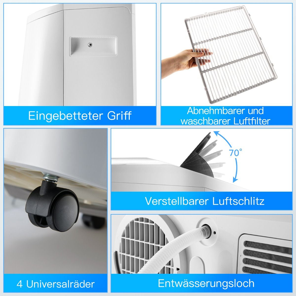 5 in 1 Mobile Klimaanlage 16000 BTU Kühl & Ventilator & Entfeuchter & Heiz Entfeuchter 16℃-32℃ 44,5 X 39 X 77 Cm Weiß