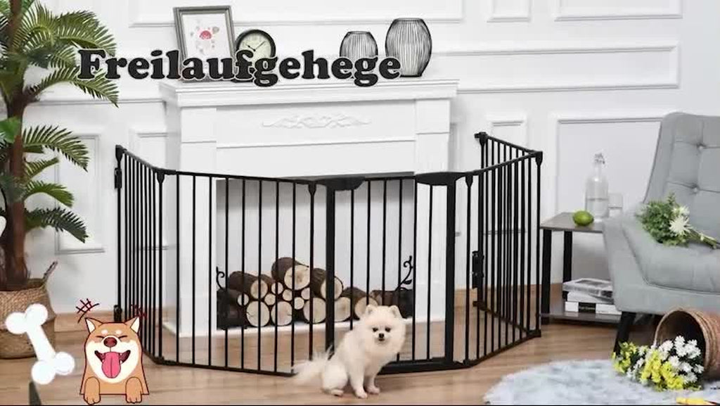 Pawhut 2 in 1 Welpenauslauf 5-TLG Klappbar Absperrgitter Hund Mit Tür, Metall