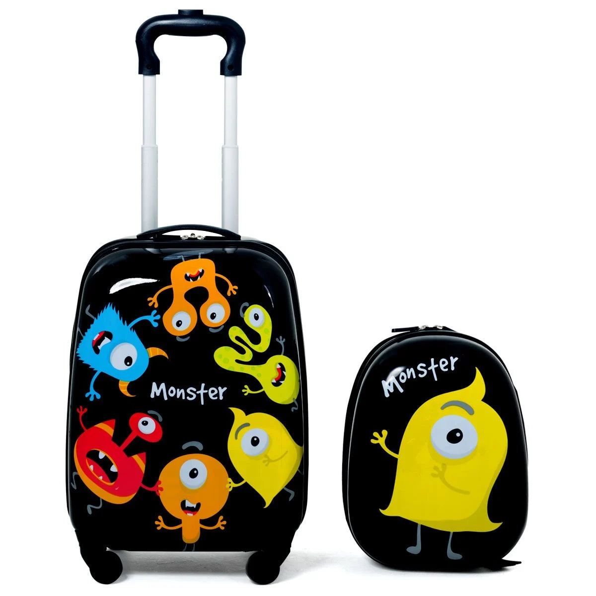 2 Tlg Kindergepäck Monstersbild Reisekoffer Kinderkoffer + Rucksack Schwarz