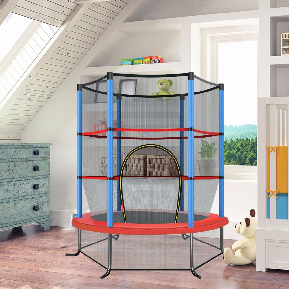 Ø165Cm Gartentrampolin Mit Sicherheitsnetz Trampolin Bis 135KG Belastbar Für Kinder Ab 3 Jahre