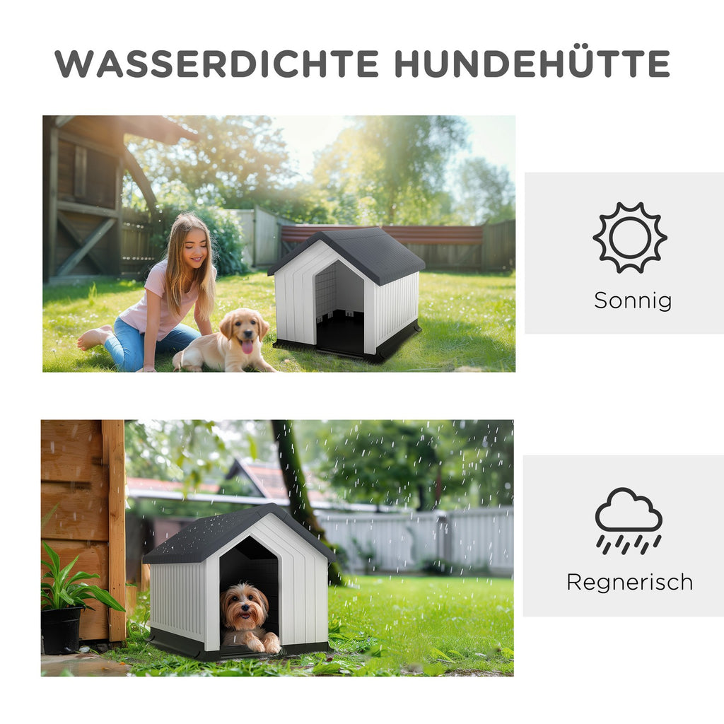 Pawhut Hundehütte Outdoor Hundehaus Mit Asphaltdach, Fenster, Grau