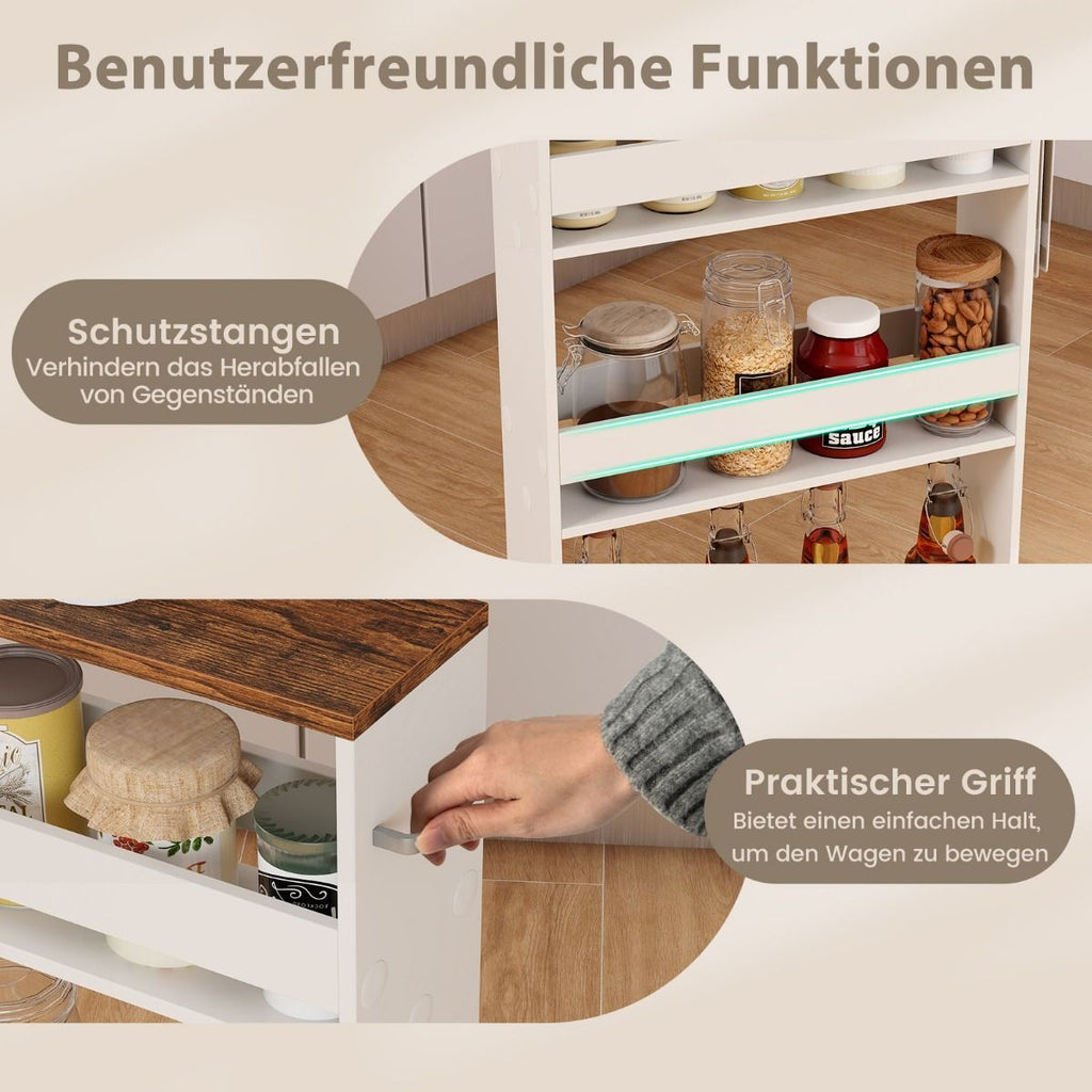 Nischenwagen 13Cm Breit 4 Etagen Küchenwagen Schmal Nischenregal Auf Rollen 48 X 13 X 81 Cm Braun+Weiß