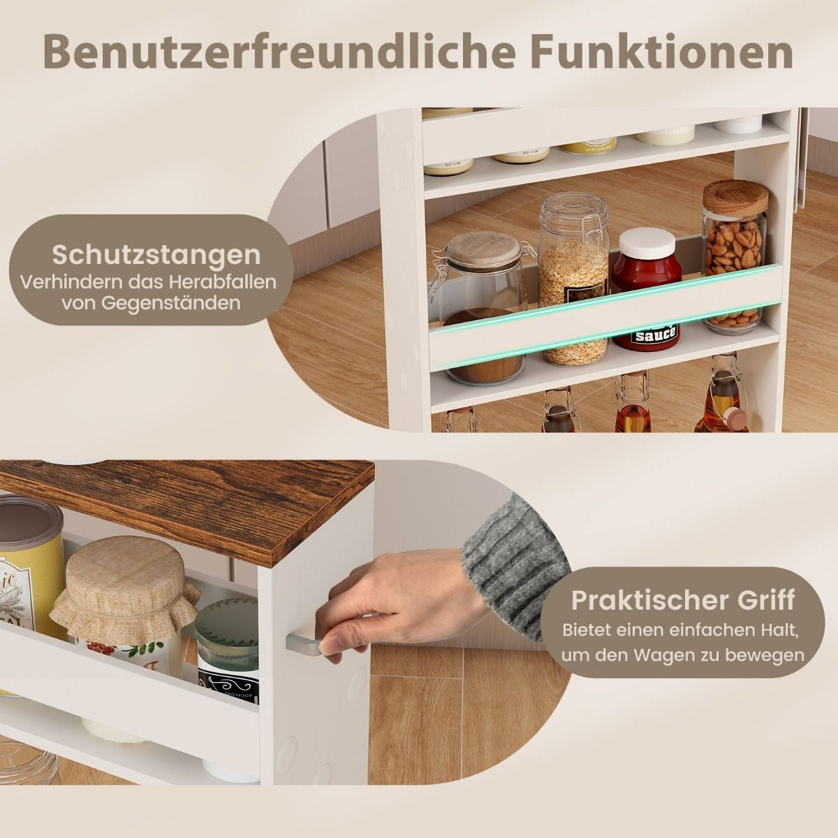 Nischenwagen 13Cm Breit 4 Etagen Küchenwagen Schmal Nischenregal Auf Rollen 48 X 13 X 81 Cm Braun+Weiß