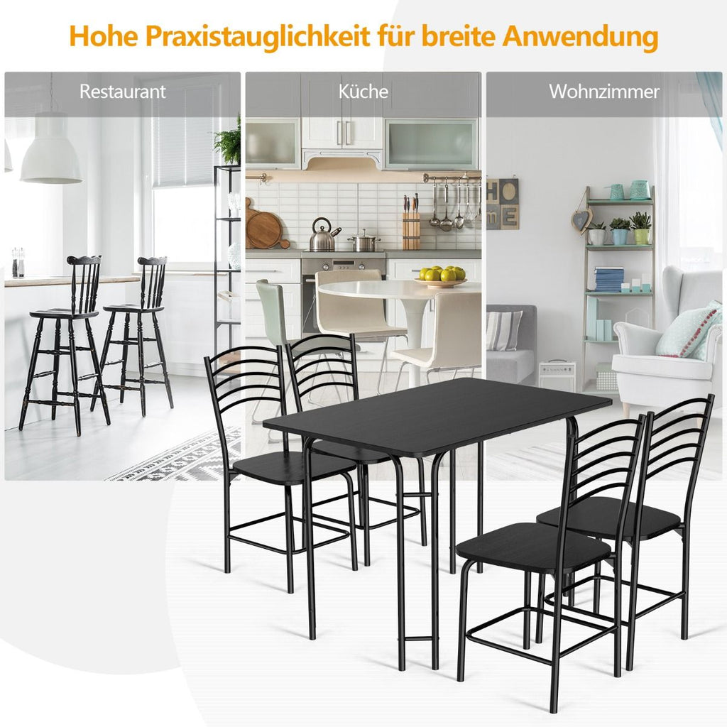 5 Teiliges Esstisch Set Rechteckiger Küchentisch Mit 4 Stühle Essgruppe Metallrahmen Sitzgruppe Esszimmertisch 4 Personen Platzsparend Schwarz