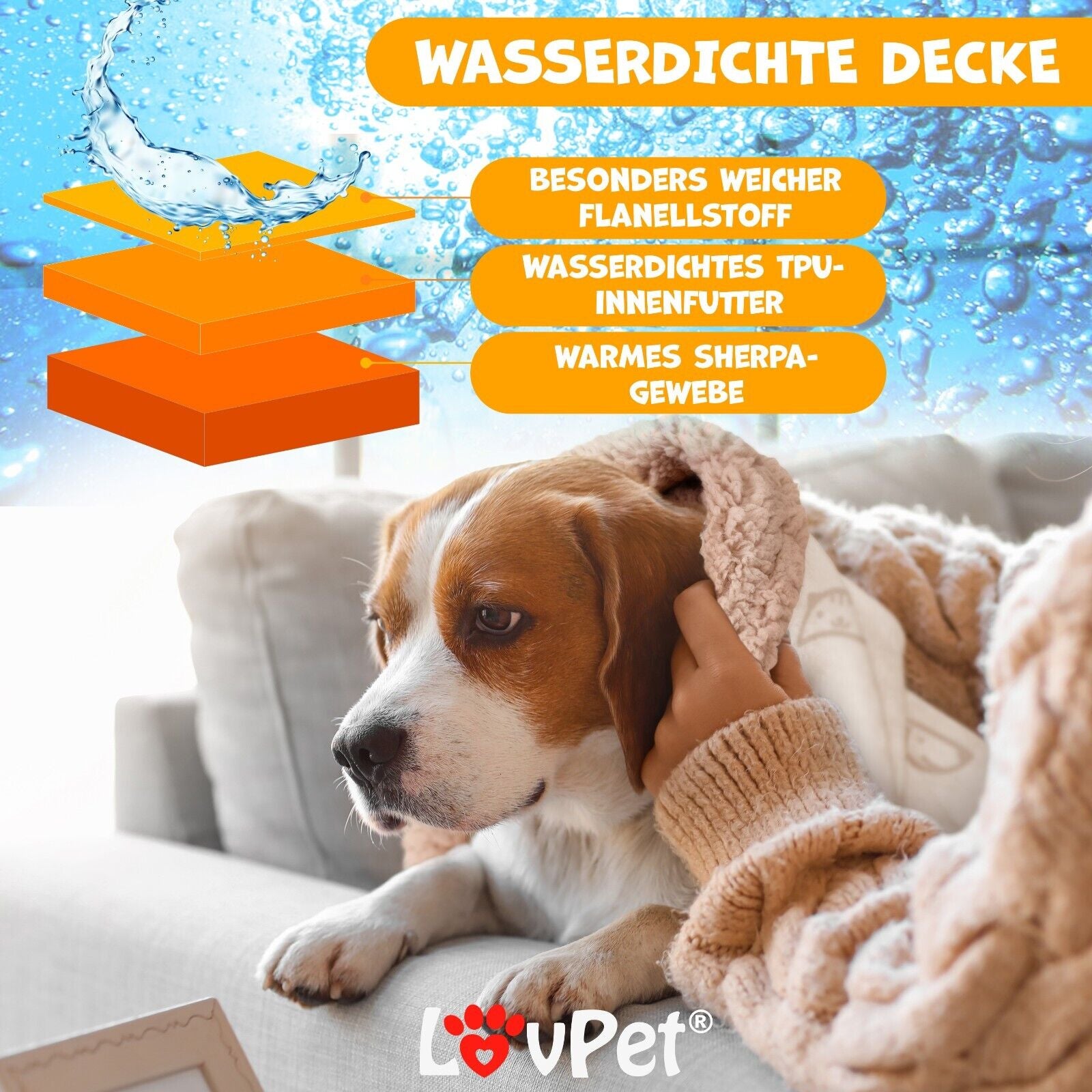 LOVPET® Hunde Decke Wasserdicht Haustier Trockenbett Fleece, 3X Spielzeugknochen