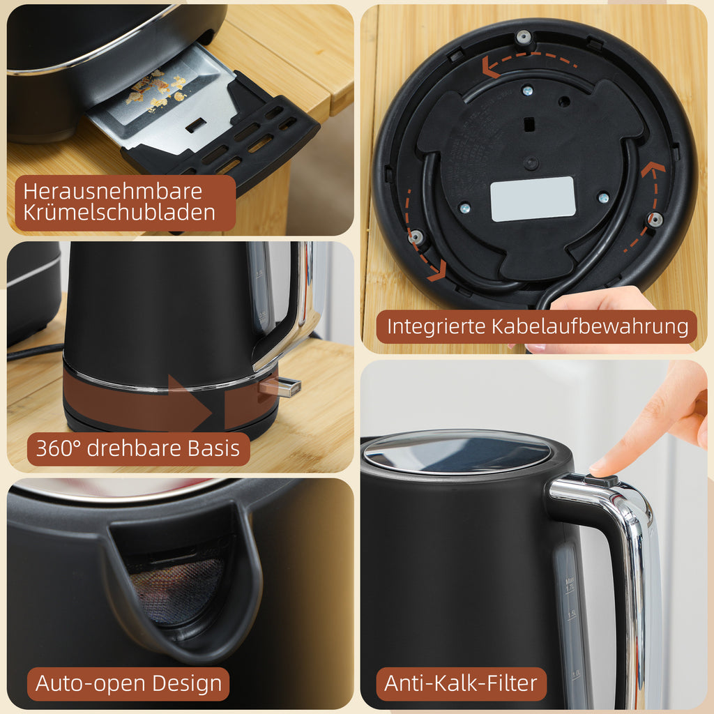 Wasserkocher Toaster Set Frühstück-Set Mit 1,7L Wasserkocher, 2 Scheiben Toaster