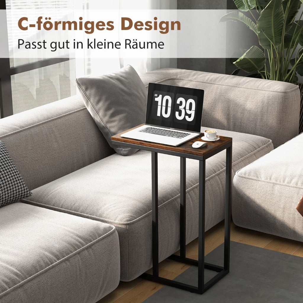 Beistelltisch C-Form Sofatisch Mit Metallgestell Kaffeetisch Für Wohnzimmer Rustikales Braun/Grau/Schwarz