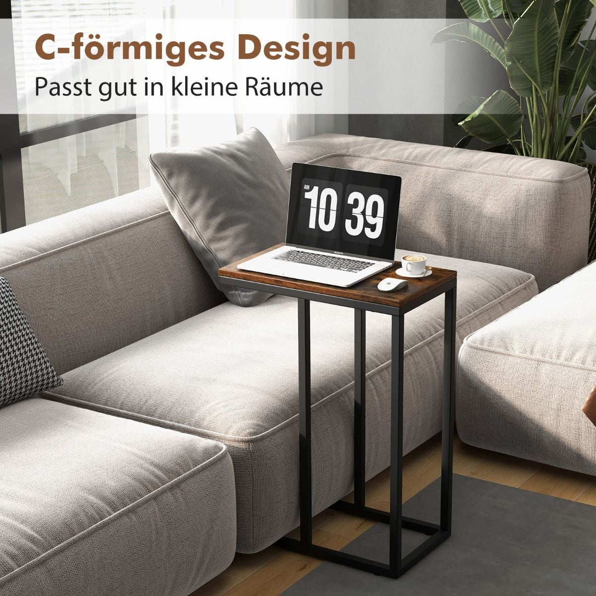 Beistelltisch C-Form Sofatisch Mit Metallgestell Kaffeetisch Für Wohnzimmer Rustikales Braun/Grau/Schwarz