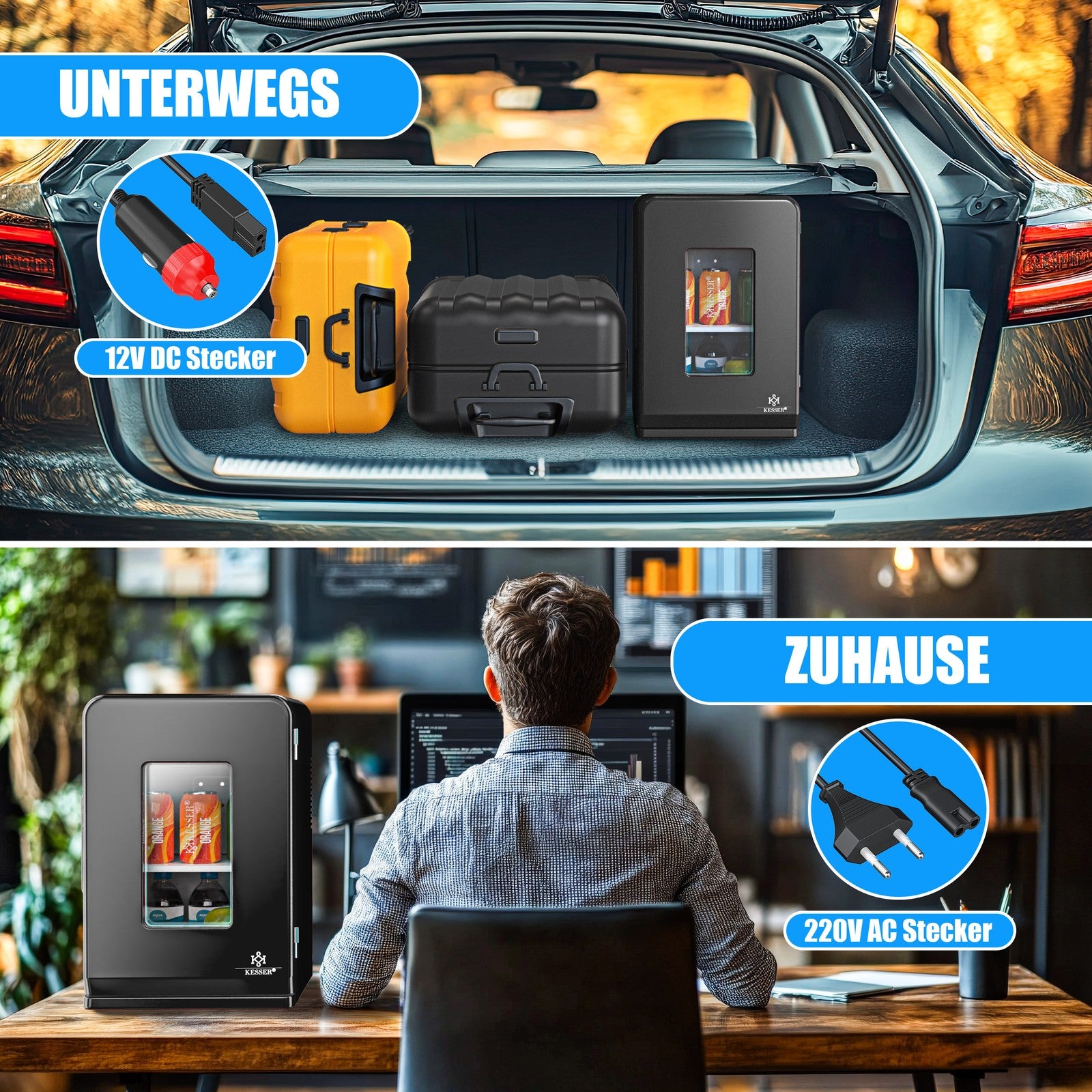 KESSER® Mini Kühlschrank 15 L Kühl Und Heizfunktion Minibar Kühlbox Thermobox