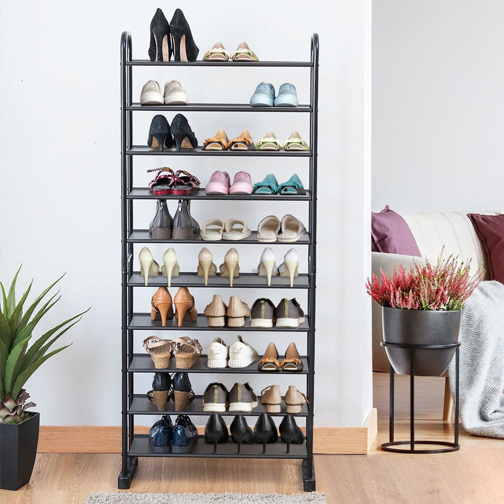 Schuhregal Mit 10 Ebenen & Abnehmbarem Regal & Metallrahmen Platzsparende Schuhablage Schwarz