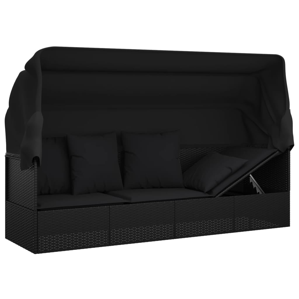 Outdoor Loungebett Mit Dach Kissen Gartenliege Gartenmöbel Poly Rattan Vidaxl