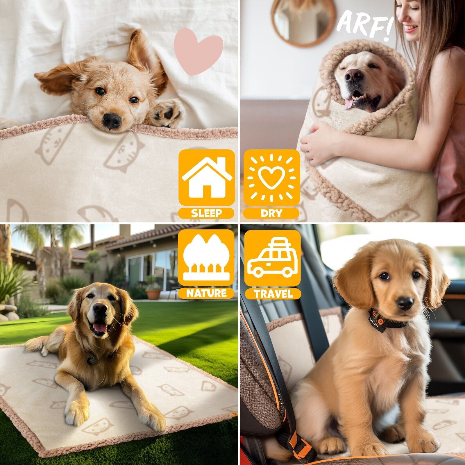 LOVPET® Hunde Decke Wasserdicht Haustier Trockenbett Fleece, 3X Spielzeugknochen