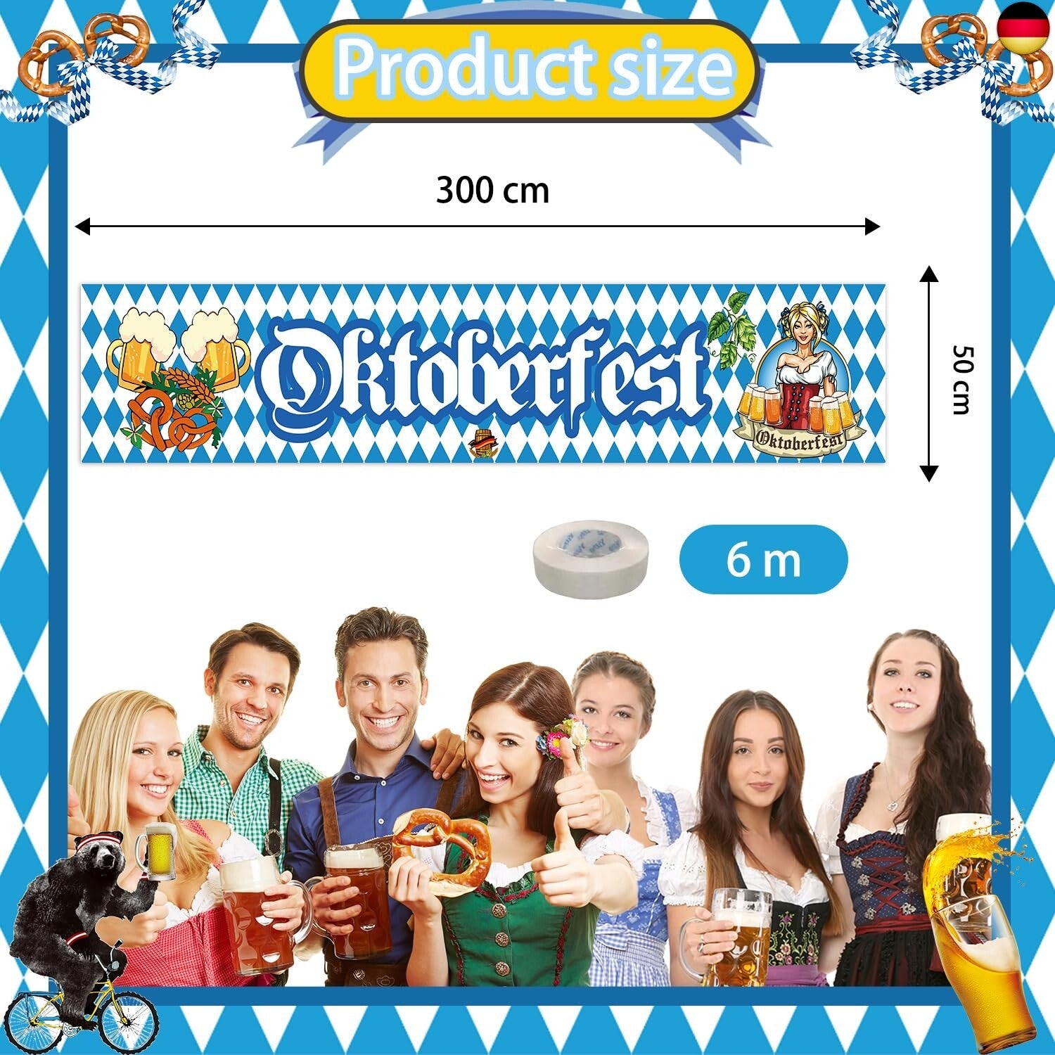 Oktoberfest Party Banner, 300 × 50 Cm Bayerisches Oktoberfest Deko, Oktoberfest