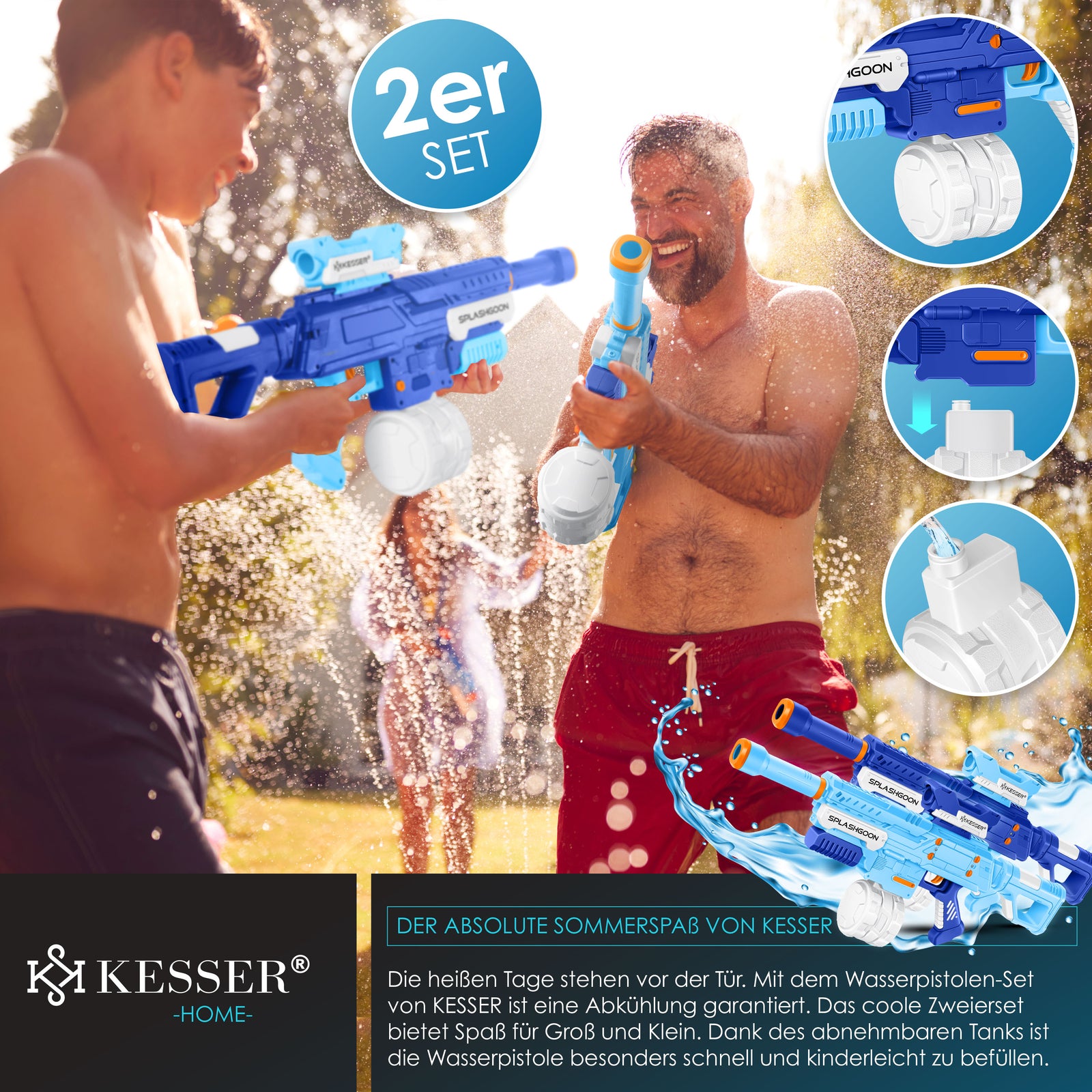 KESSER® 2X Wasserpistole Inkl. Zielfernrohr Wasser Spritzpistole 16M, 1,65L Tank