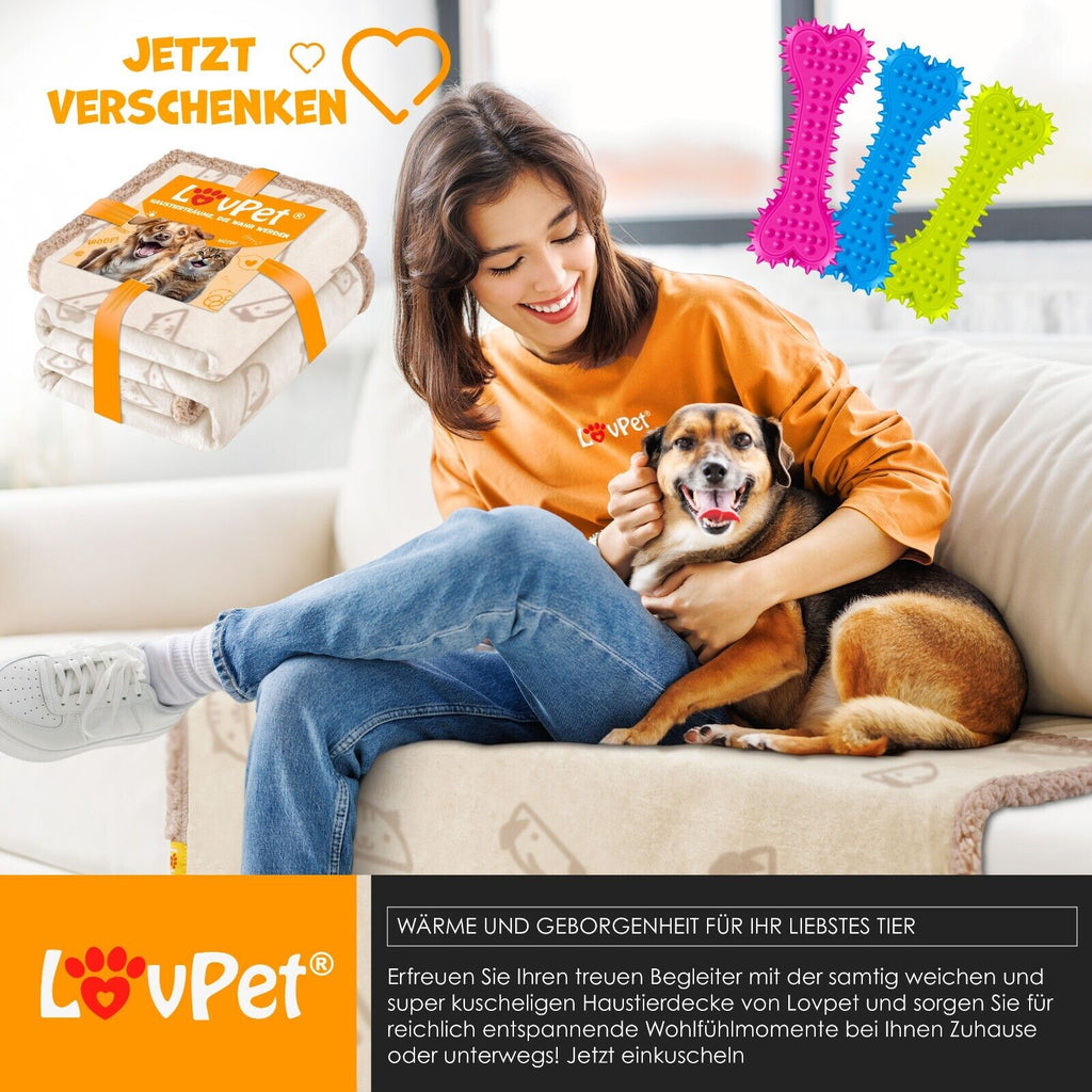 LOVPET® Hunde Decke Wasserdicht Haustier Trockenbett Fleece, 3X Spielzeugknochen