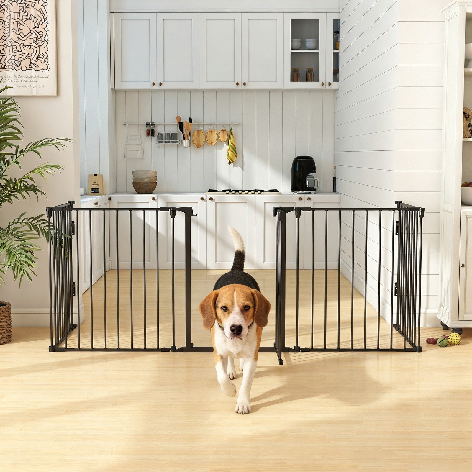 Pawhut 2 in 1 Welpenauslauf 5-TLG Klappbar Absperrgitter Hund Mit Tür, Metall