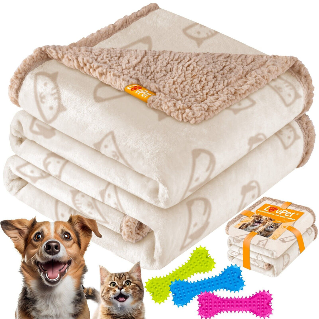 LOVPET® Hunde Decke Wasserdicht Haustier Trockenbett Fleece, 3X Spielzeugknochen