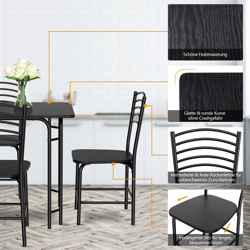 5 Teiliges Esstisch Set Rechteckiger Küchentisch Mit 4 Stühle Essgruppe Metallrahmen Sitzgruppe Esszimmertisch 4 Personen Platzsparend Schwarz