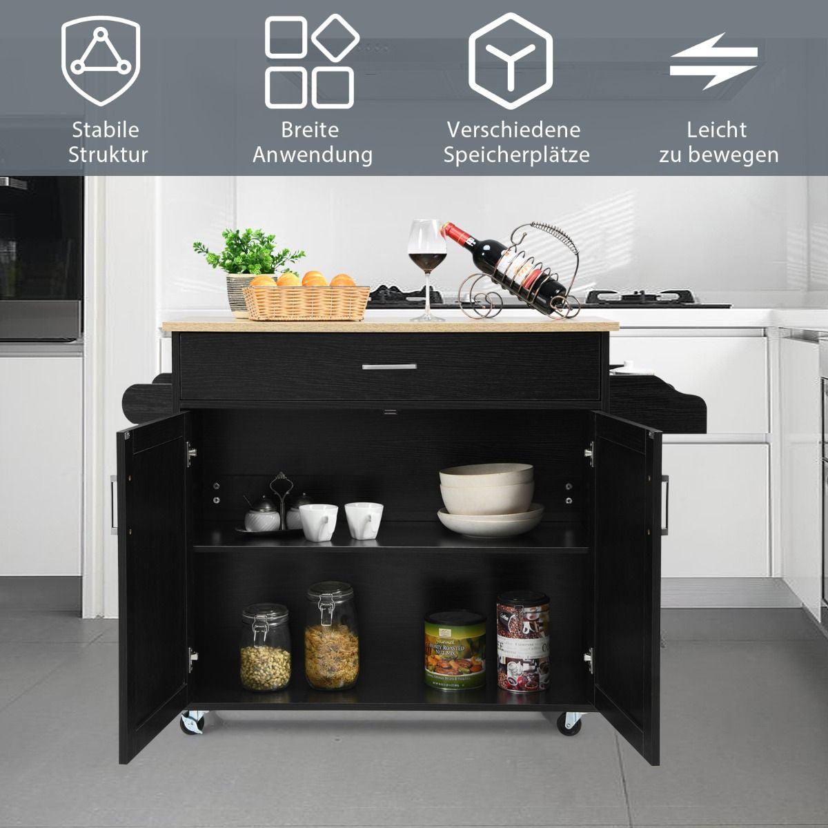 Küchenwagen Mit Handtuchhalter & Gewürzboard & Schublade Kücheninsel Rollbarer Küchenschrank