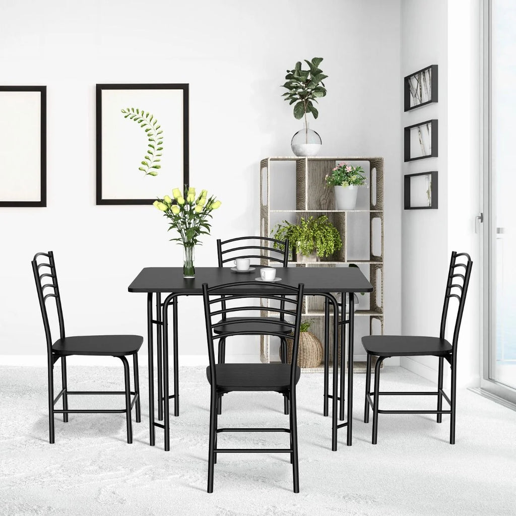 5 Teiliges Esstisch Set Rechteckiger Küchentisch Mit 4 Stühle Essgruppe Metallrahmen Sitzgruppe Esszimmertisch 4 Personen Platzsparend Schwarz