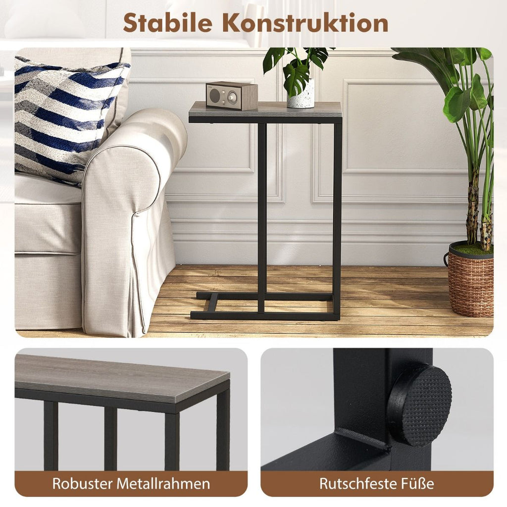 Beistelltisch C-Form Sofatisch Mit Metallgestell Kaffeetisch Für Wohnzimmer Rustikales Braun/Grau/Schwarz