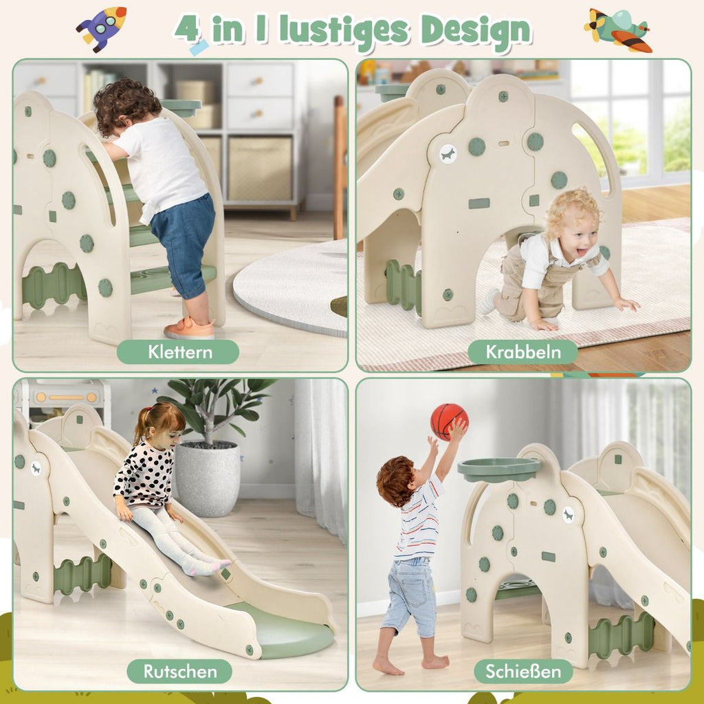 Rutsche Outdoor 4 in 1 Kinder Rutsche & Tunnel & Basketballkorb & Leiter 187,5 X 47 X 77,5 Cm Grün