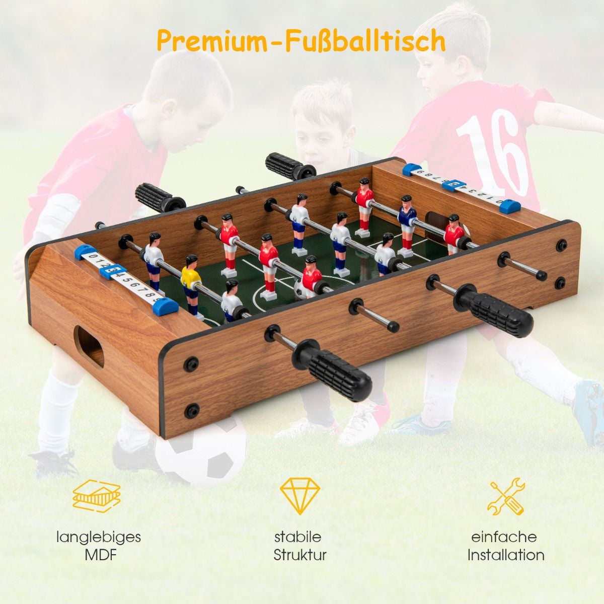 Mini-Fußballtisch Für 2 Spieler Platzsparender Tischkicker Mit Robustem Griff 51 X 30,5 X 9 Cm Natur