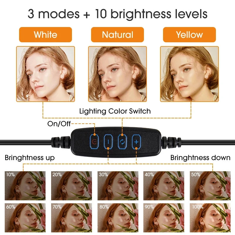 LED Selfie Ring Light Dimmable Photography Ringlight with Phone Stand Holder Makeup Fill Light for Youtube Support Video Live