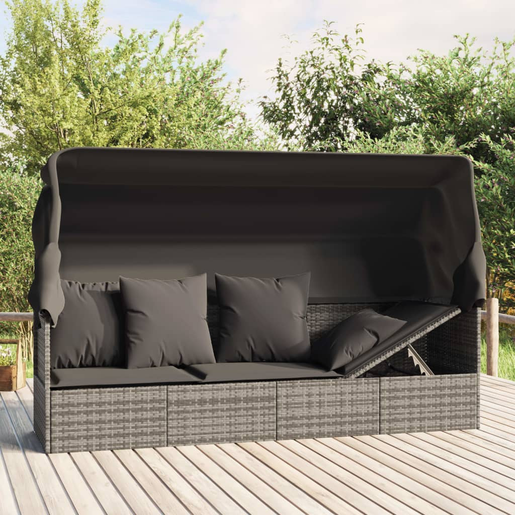 Outdoor Loungebett Mit Dach Kissen Gartenliege Gartenmöbel Poly Rattan Vidaxl