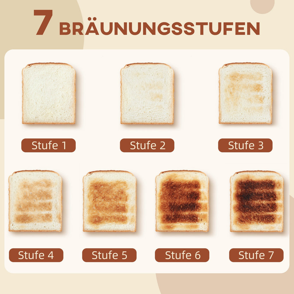 Wasserkocher Toaster Set 2200 W Mit 4 Scheiben Toaster, 1,7L Wasserkocher, Creme