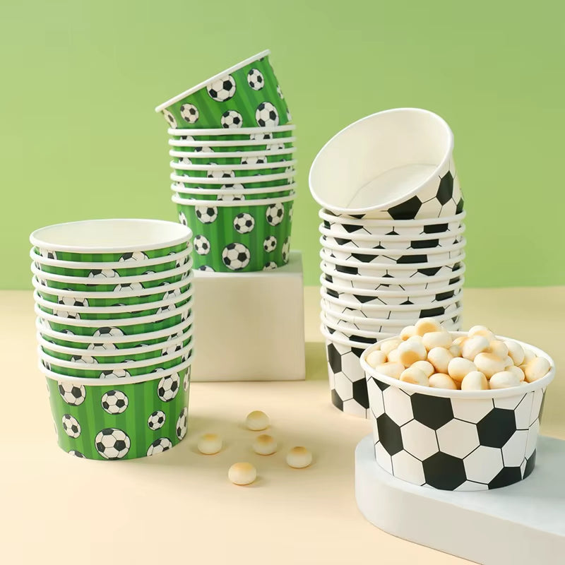 Soccer Paper Snack Bowls Disposable Dessert Food Paper Cups Birthday Party Supplies Football Theme Birthday Party Decors