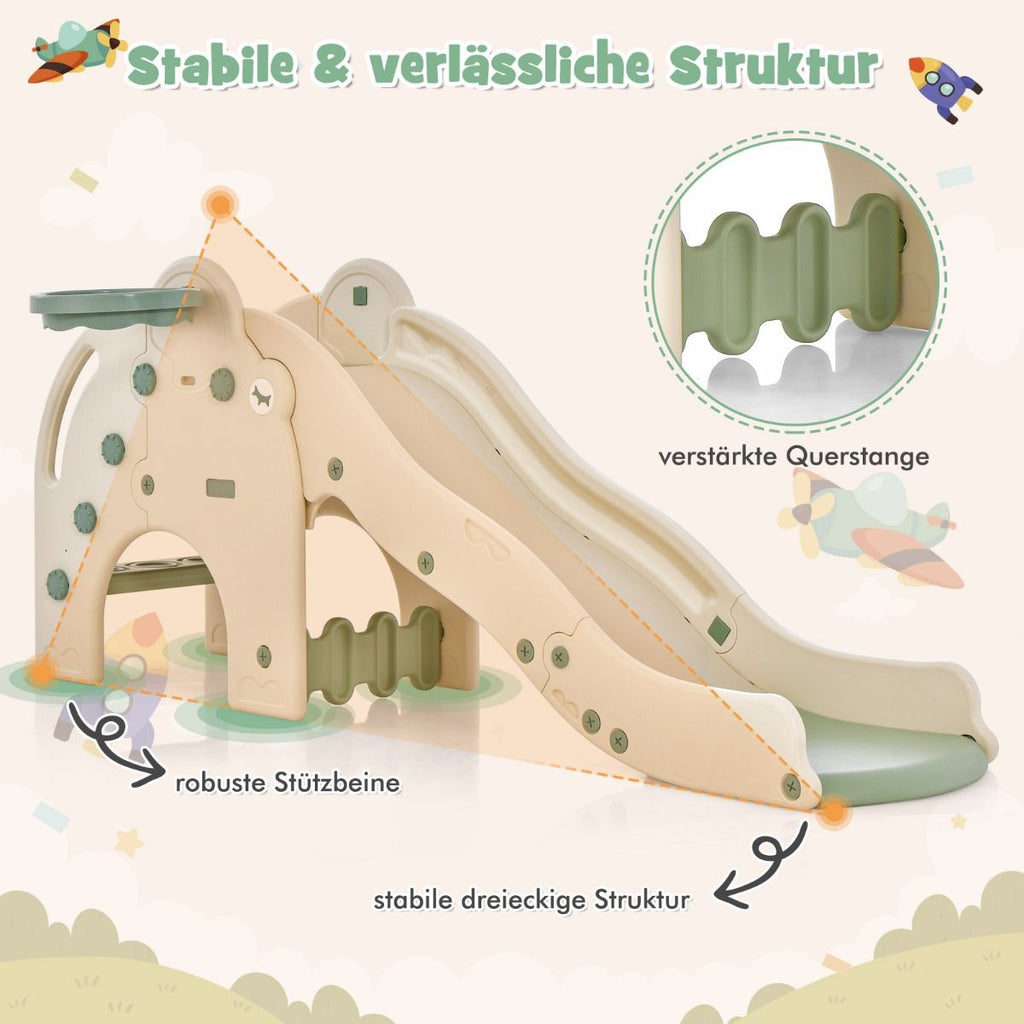 Rutsche Outdoor 4 in 1 Kinder Rutsche & Tunnel & Basketballkorb & Leiter 187,5 X 47 X 77,5 Cm Grün