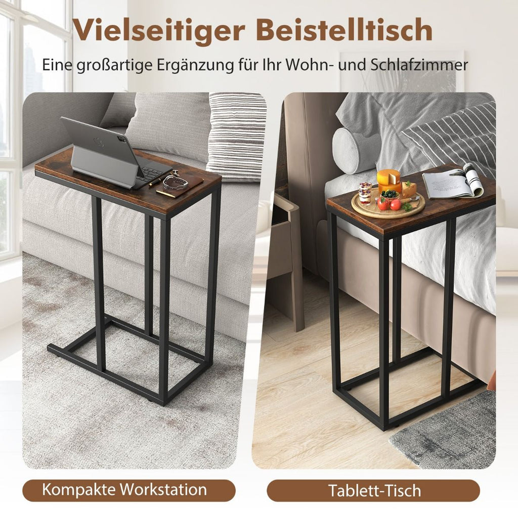 Beistelltisch C-Form Sofatisch Mit Metallgestell Kaffeetisch Für Wohnzimmer Rustikales Braun/Grau/Schwarz