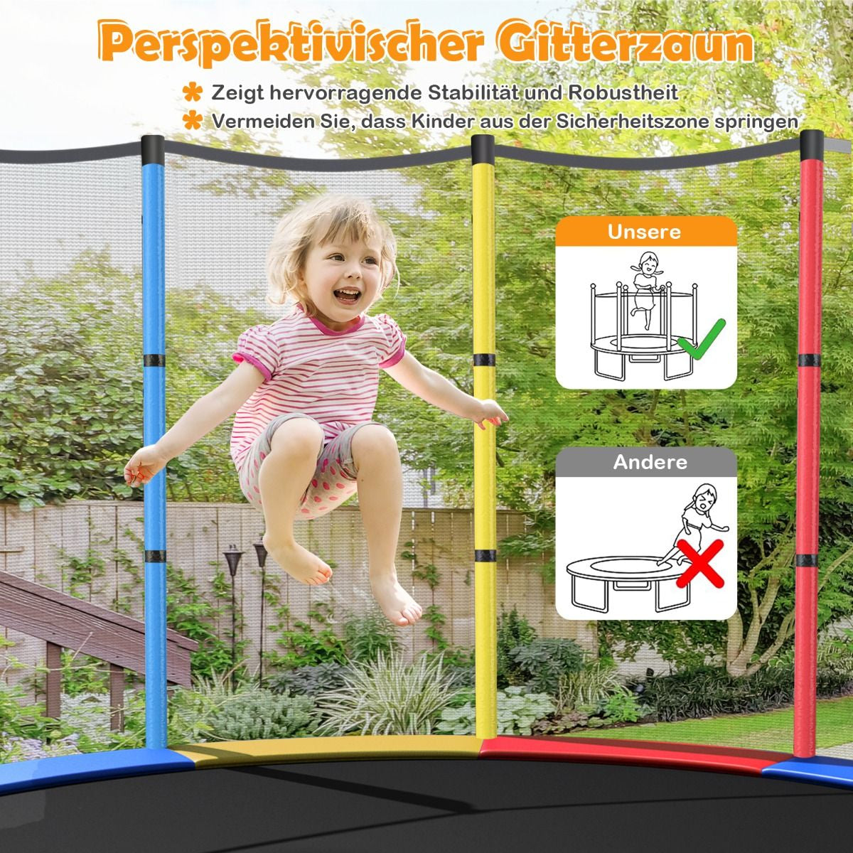 Ø165Cm Gartentrampolin Mit Sicherheitsnetz Trampolin Bis 135KG Belastbar Für Kinder Ab 3 Jahre