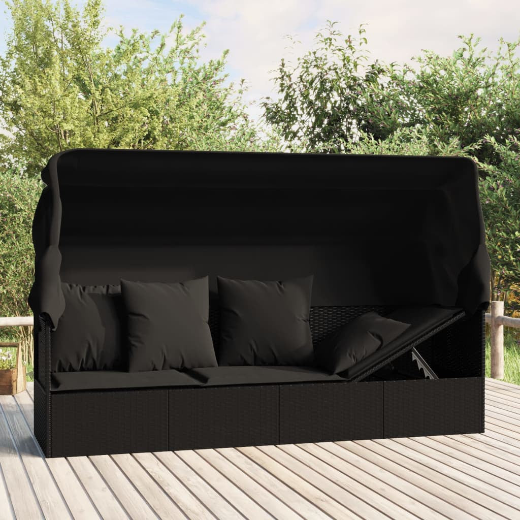 Outdoor Loungebett Mit Dach Kissen Gartenliege Gartenmöbel Poly Rattan Vidaxl