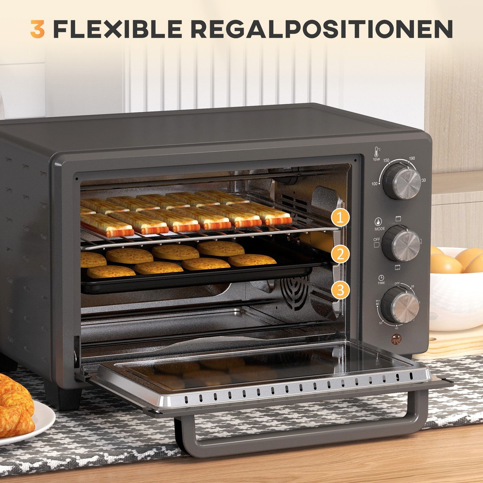 Minibackofen 21L 1400W 60 Min Timer, Kleinbackofen Mit 100 °C-230 °C Einstellbar