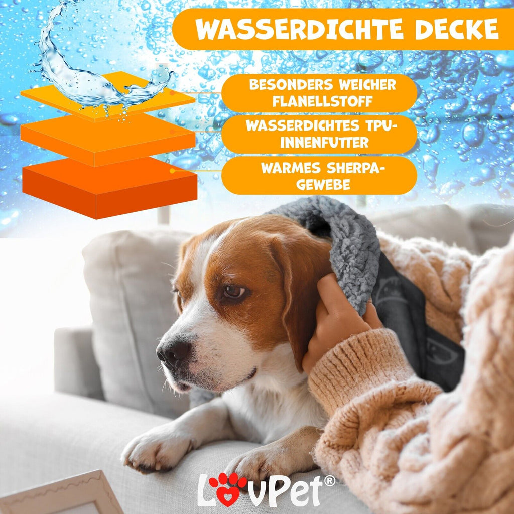 LOVPET® Hunde Decke Wasserdicht Haustier Trockenbett Fleece, 3X Spielzeugknochen