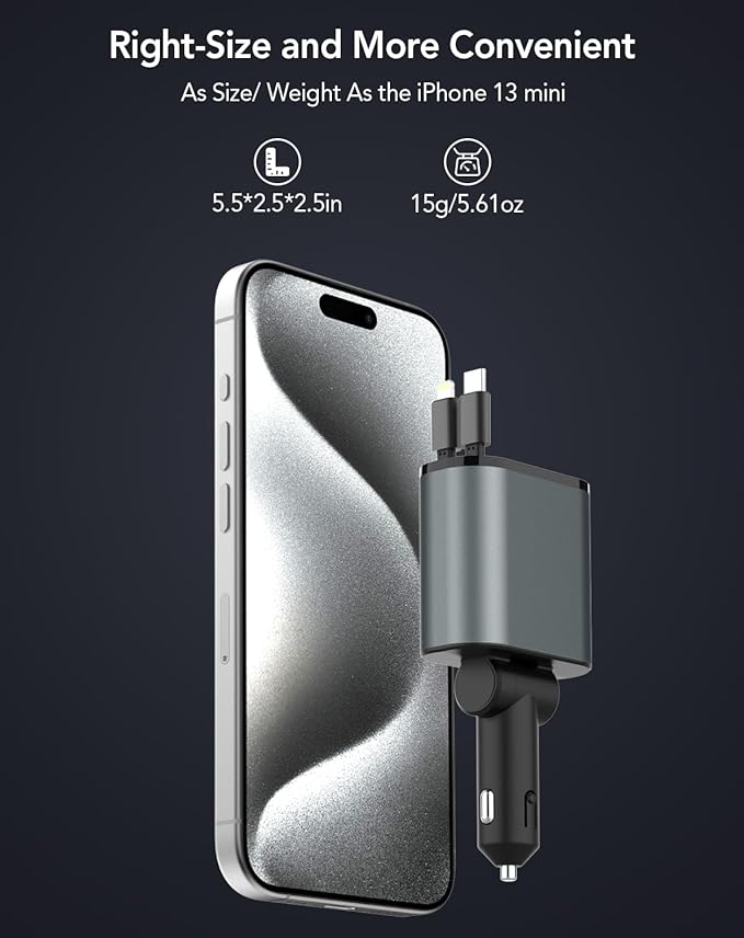 (US Shipping) TIKTOK SHOP Retractable Car Charger, 4 in 1 Fast Car Phone Charger 66W, Retractable Cables and USB Car Charger,Compatible with iPhone 15/14/13/12/11,Galaxy,Pixel