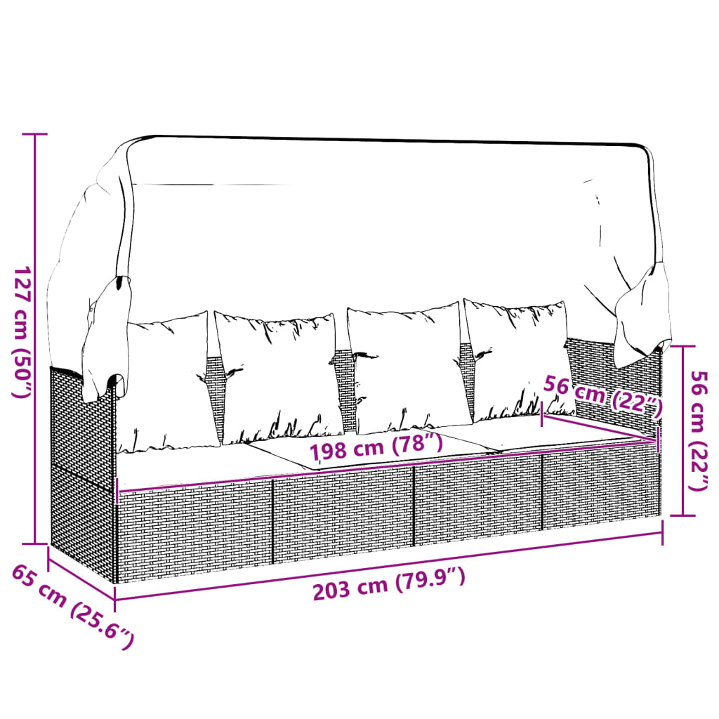 Outdoor Loungebett Mit Dach Kissen Gartenliege Gartenmöbel Poly Rattan Vidaxl