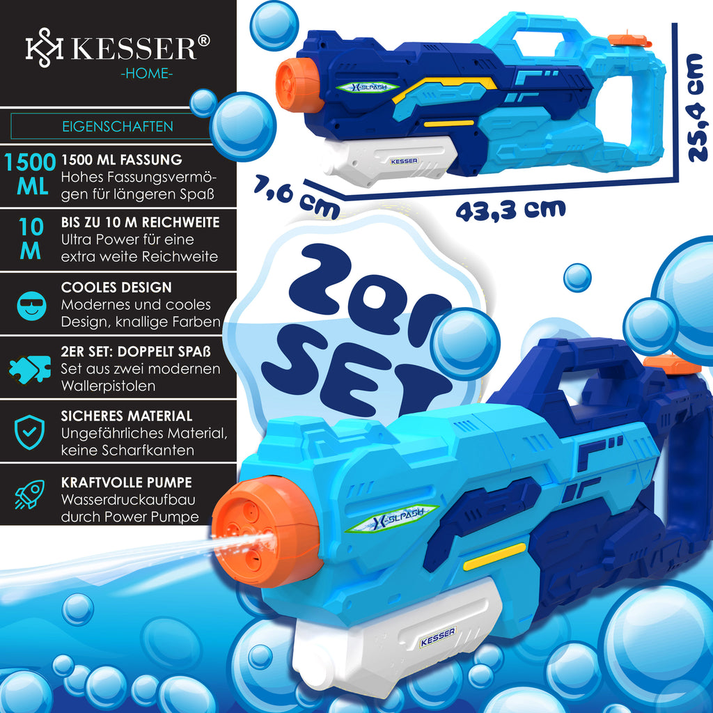 KESSER® Wasserpistole 2Er Set Wasserpistolen Spritzpistolen Reichweite 10-11M