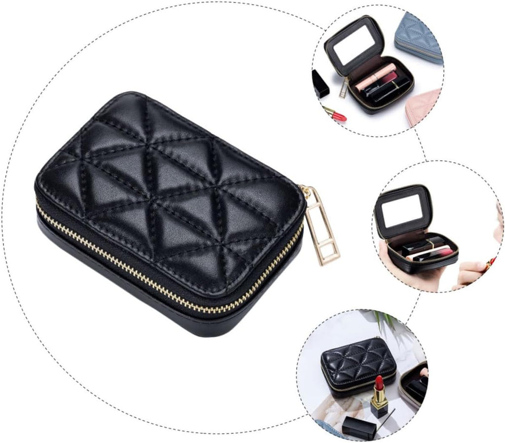 Mikinona Tragbare Lippenstifttasche Pu Mit Spiegel Kleine Kosmetiktasche Für Damen Reise Organizer Für Wandern Party Geschenk