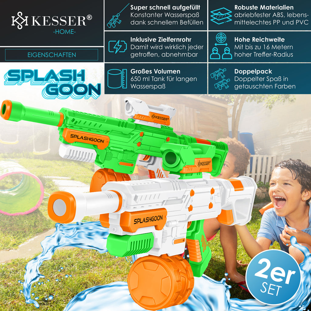 KESSER® 2X Wasserpistole Inkl. Zielfernrohr Wasser Spritzpistole 16M, 1,65L Tank