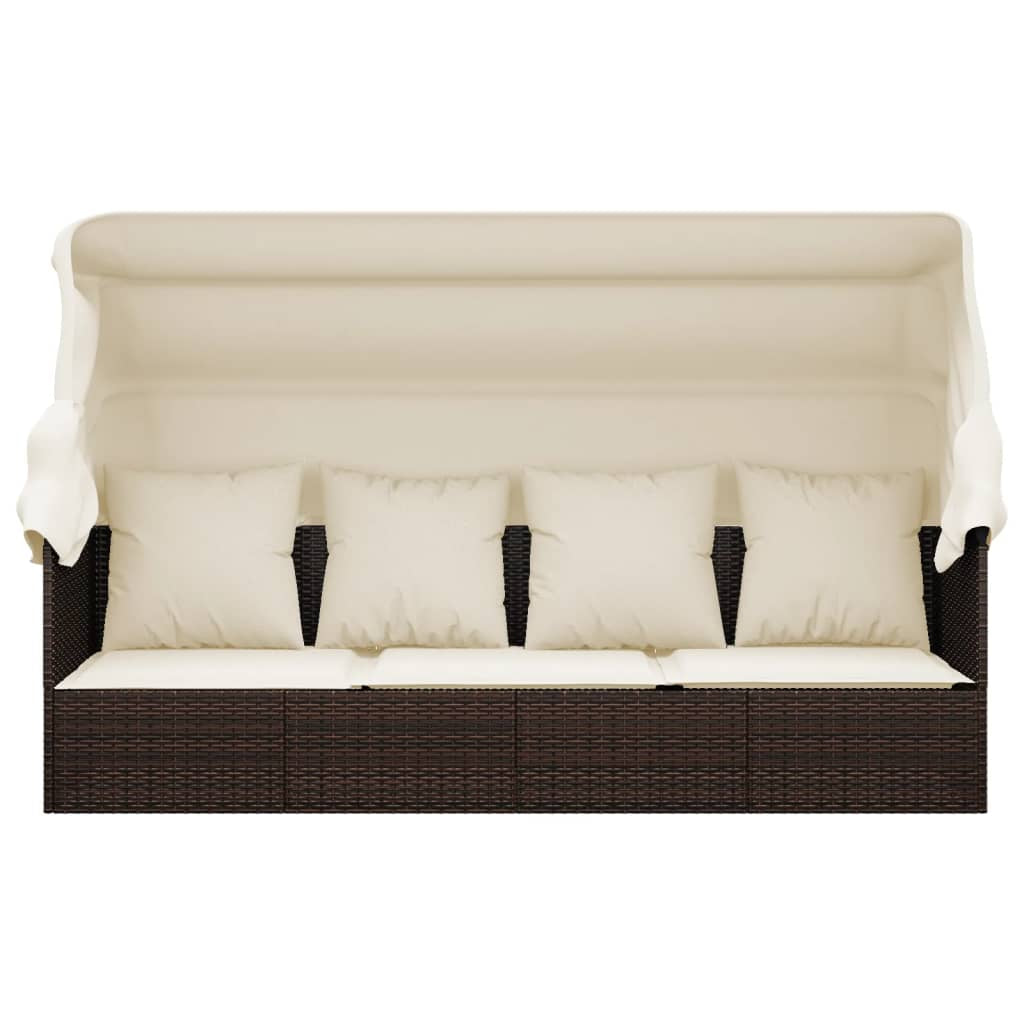 Outdoor Loungebett Mit Dach Kissen Gartenliege Gartenmöbel Poly Rattan Vidaxl