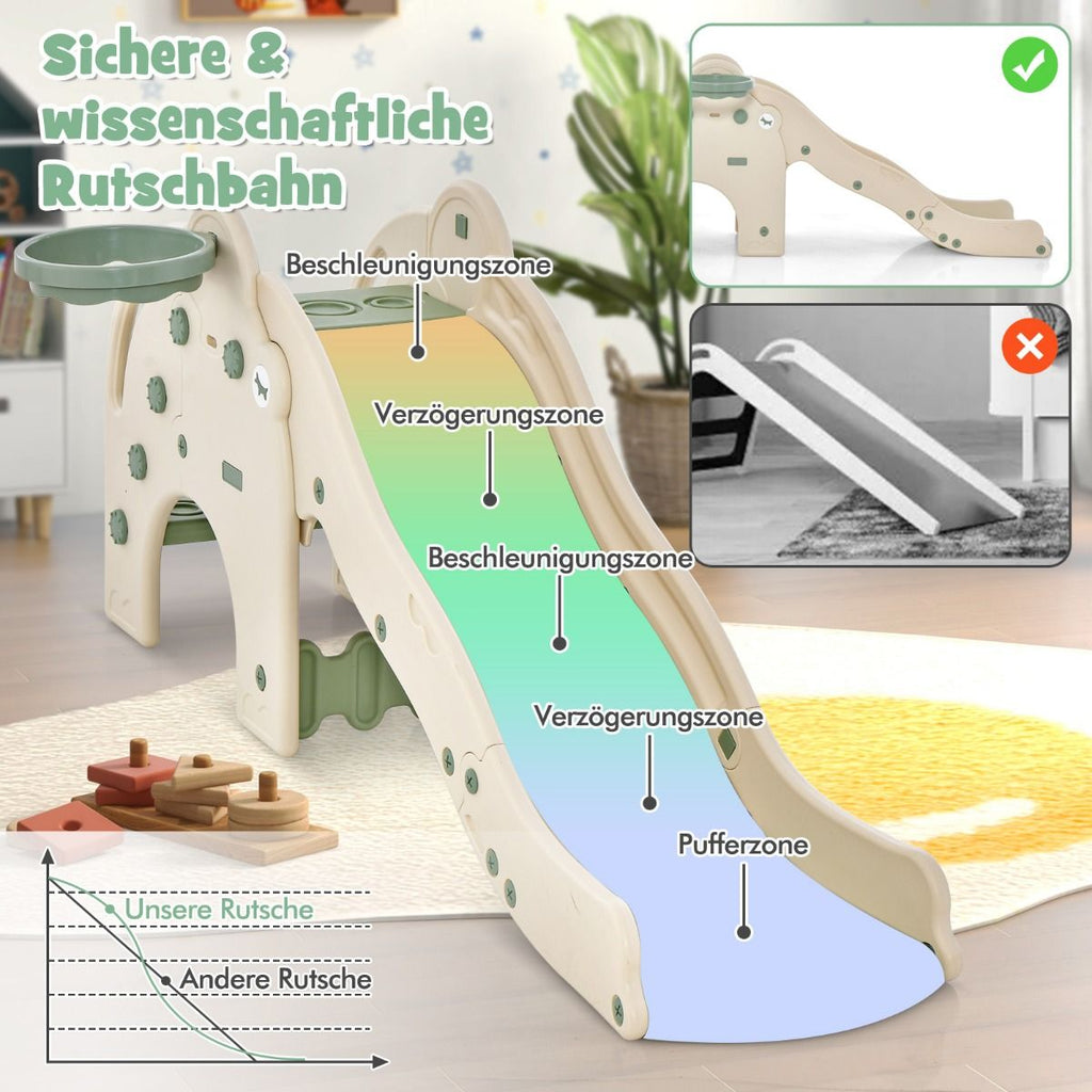 Rutsche Outdoor 4 in 1 Kinder Rutsche & Tunnel & Basketballkorb & Leiter 187,5 X 47 X 77,5 Cm Grün