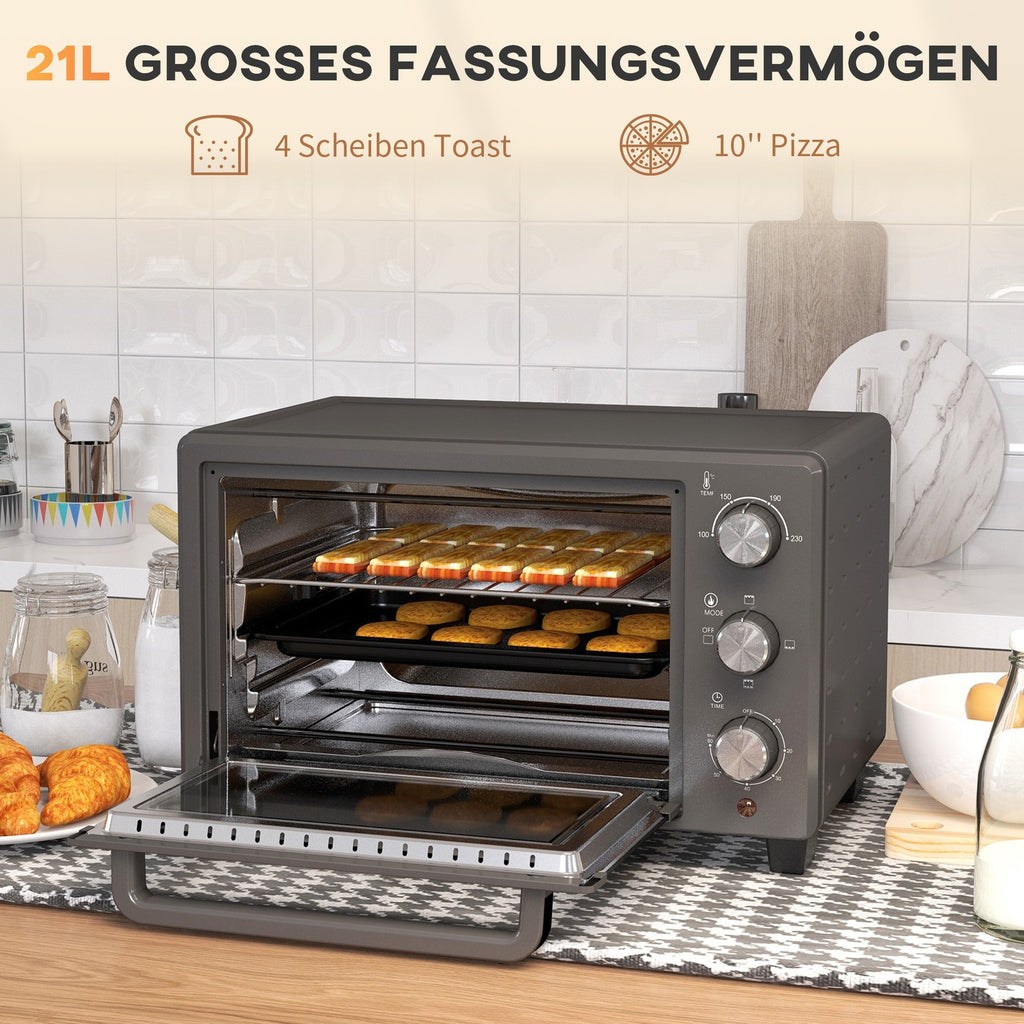 Minibackofen 21L 1400W 60 Min Timer, Kleinbackofen Mit 100 °C-230 °C Einstellbar